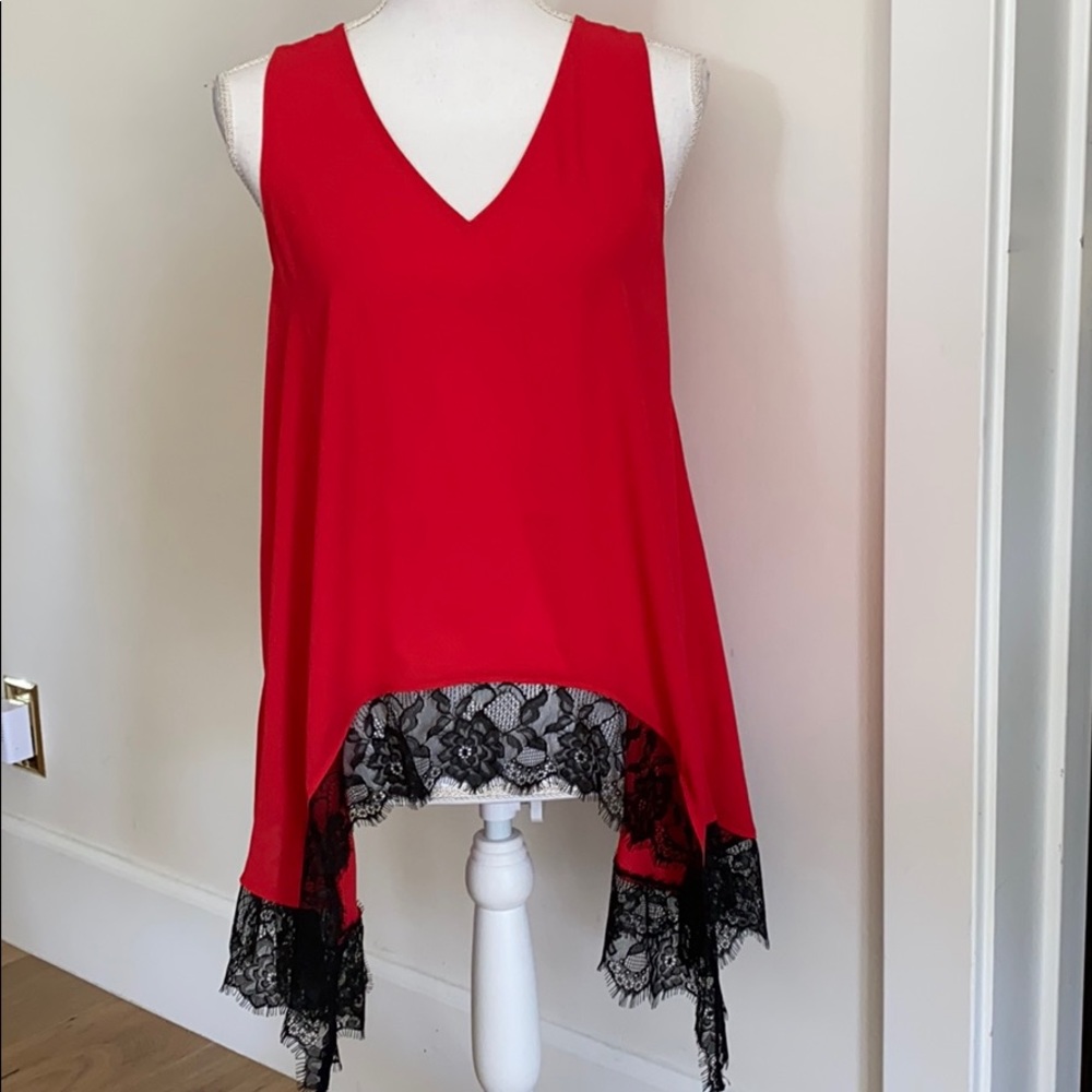 NWT Express Lace-trimmed Red Sleeveless Top